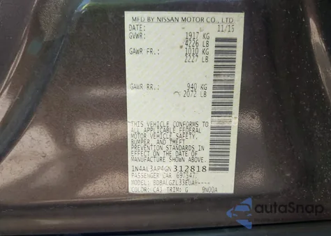 2016 Nissan Altima 2.5/2.5 S/2.5 Sl/2.5 Sr/2.5 Sv из США, поврежденный, VIN 1N4AL3AP4GN312818